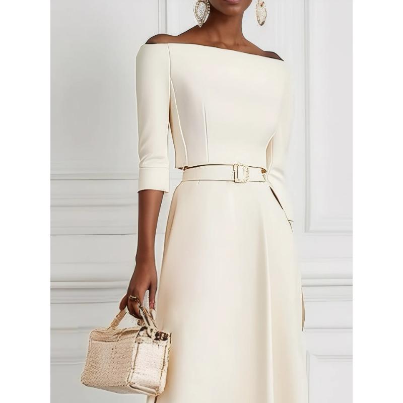 YYFS Women's Fashion Summer Spring Solid Color Print 1/2 Sleeves One Shoulder High Waist Casual Dresses