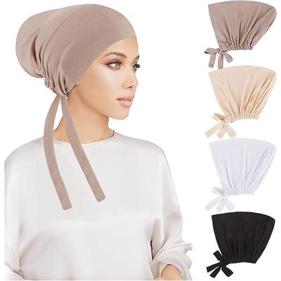 Muslim Women Inner Hijab Caps Stretch Hat Turban Adjustable Bonnet Tie Back Jersey Female Islamic Undercap