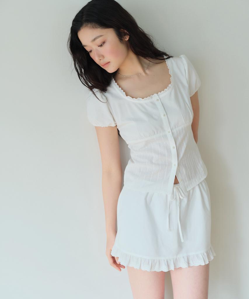 Hombadittingjeu Lace Puff Blouse (White)