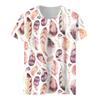 Women's Summer Feather Print Short Sleeve Round Neck Pullover T-shirt Top