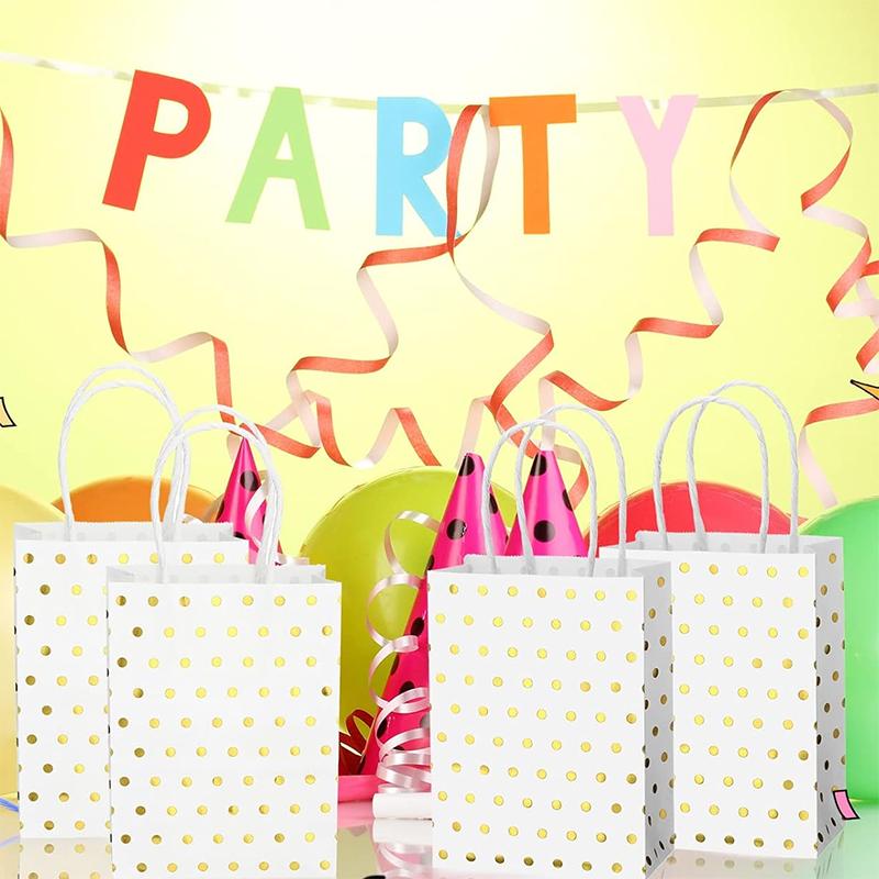 WTEMPO 12PCS 6*11*15CM Christmas/New Year Round Dot Printed Gifts Bags Portable Foldable Paper Gift Handbags Creative Festivals Gift Packaging Bags