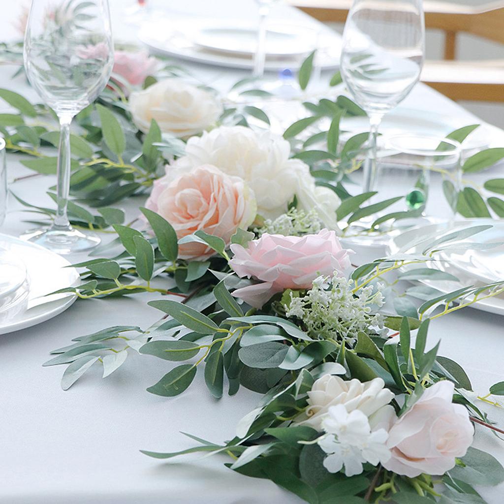 Artificial Rose Vine 70.9 Inch Hanging Fake Floral Garland for Wedding Party Table Centerpiece Garden Decor White