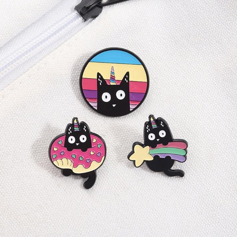 Unique Black Cats With Horn Enamel Pin Fashionable Accessory Animal Themed Gift Pin For Bags Clothes Hats