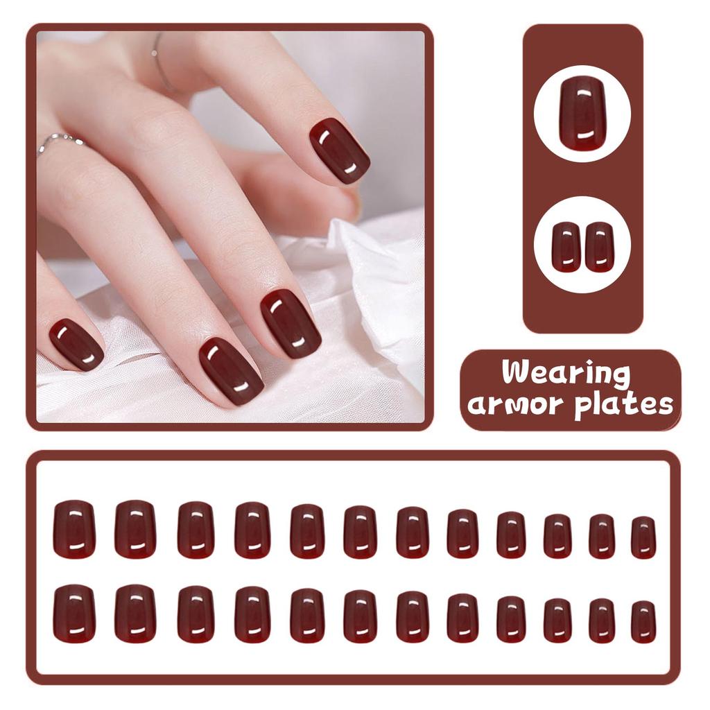 Solid Colour Ancora Red Versatile Fashionable Girl's Fair Skin Short Nail Stickers 24 Pieces 5ml
