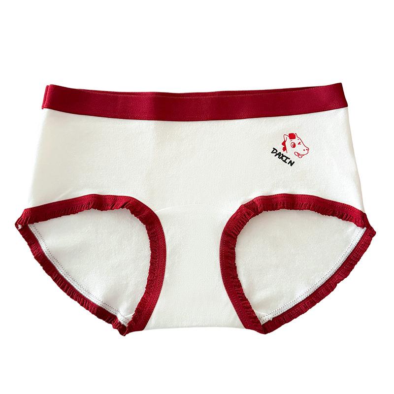 Women s Summer New Year s Red 10A Antibacterial Cotton Extended Mid Waisted Briefs M