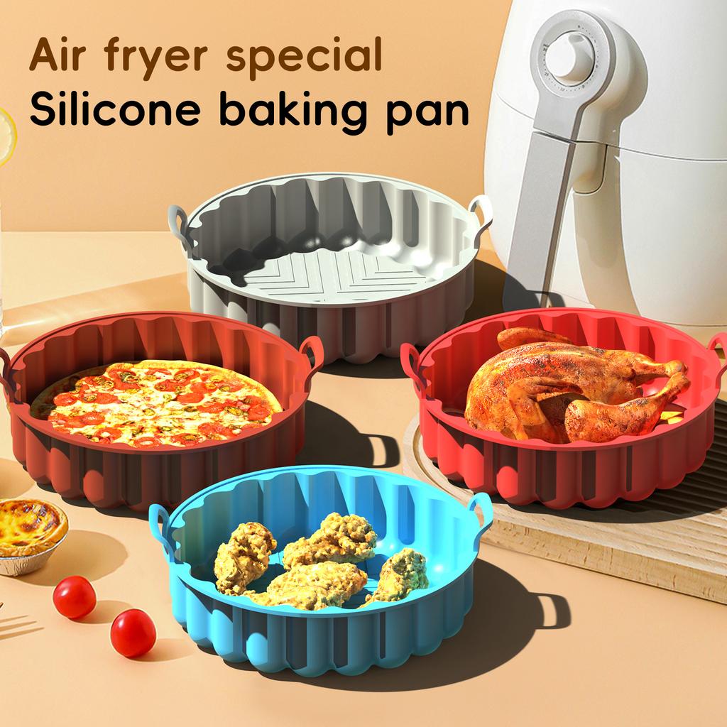 Air Fryer Silicone Round Air Fryer Silicone Pot Reusable Silicone Kitchen Air Fryer Liners Food Safe Non Stick Basket Accessorie