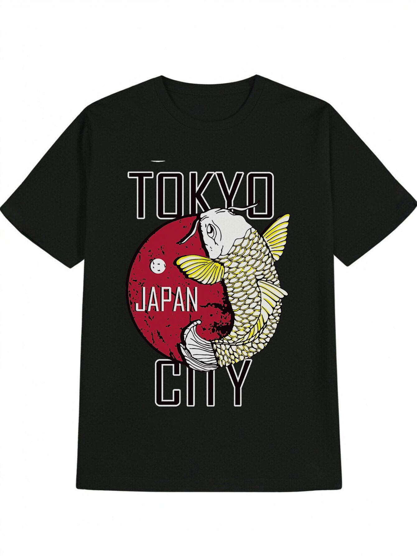 Casual Graphic T-shirt - Tokyo Japan City Design with Red Circle L