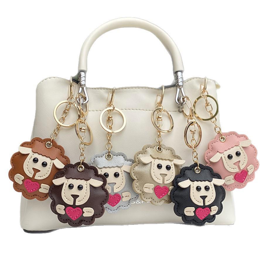 Lamb Keychain Pendant: Multi-Layer Leather Tie Small Ornament PU Bag Charm