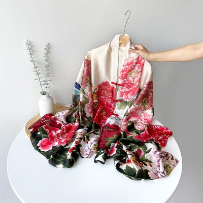 Langer Satinschal für Frühling und Sommer für Damen, Sonnenschutzschal, modischer langer Satinschal mit Schönheitsszene, vielseitiger Reiseschal