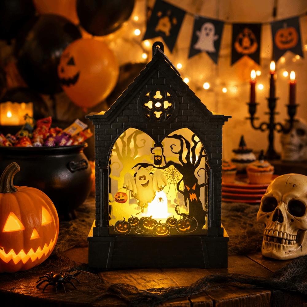 House Shape Halloween LED Lamp Cordless Ghost Festival Lantern Pumpkin LED Light Desktop Ornament