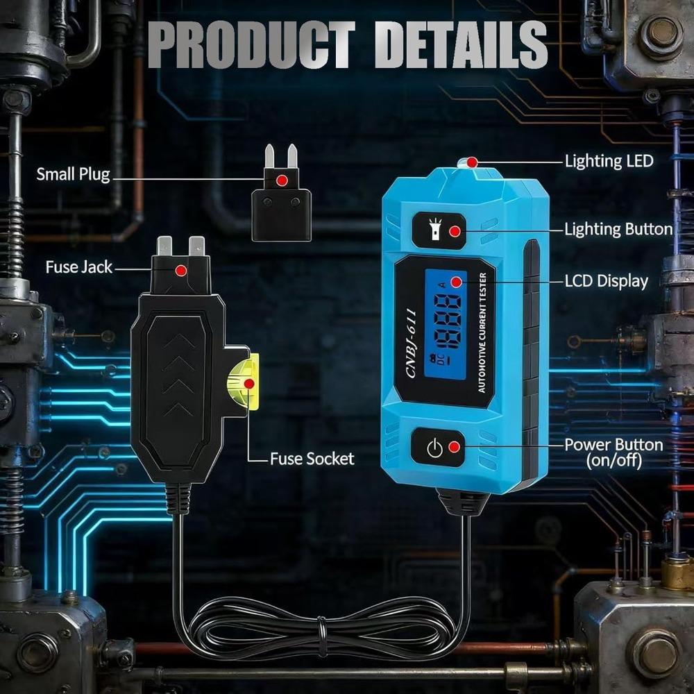 Car Fuse Tester, 0.01A to 19.99A Measurement Range, Automotive Current Tester with Backlit Display High Precision
