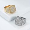 Hiphop Shinny Zircon Hexagon Shaped Ringn for Men Stainless Steel Ring Gold Plated Jewelry