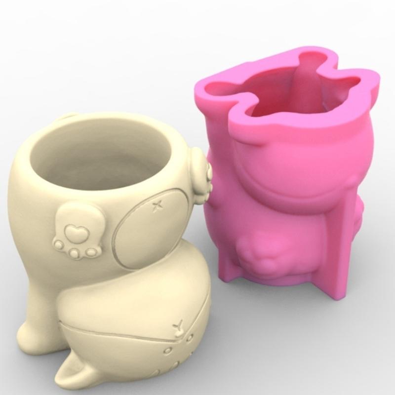 Silikonform für Sukkulenten-Blumentöpfe, Mini-Gartenstatuen, Katzen-, Panda- und Schweinchen-Blumentopfform, einzigartige Stifthalter-Harzformen