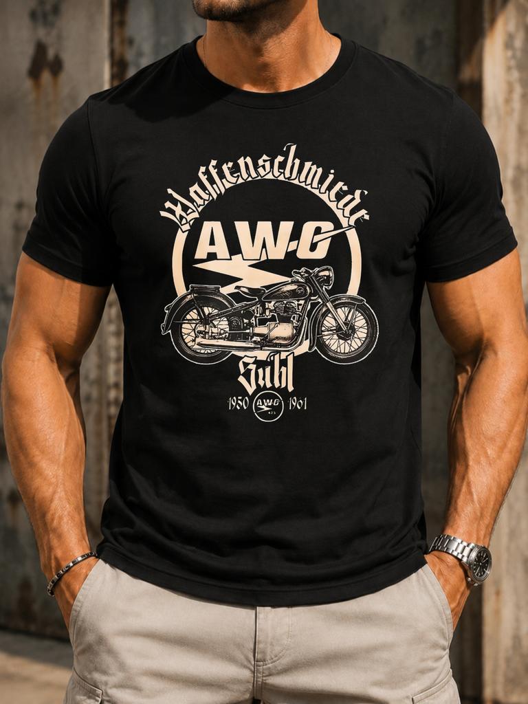 Waffen Schmiede Awg Suhl Vintage Motorcycle Illustration Cream Circular And Old Gothic Workshop Unisex All Tshirt