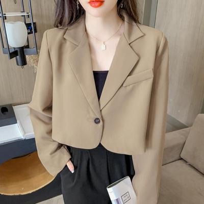 Blazer corto coreano Donna Tinta unita Capispalla a bottone singolo Giacca da ufficio a maniche lunghe per adolescenti