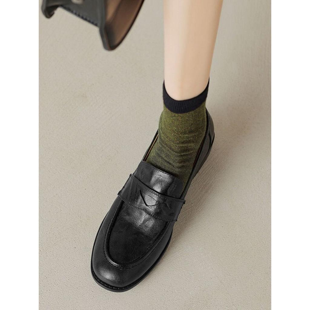 2025 New Flat-heeled Loafers Women's Tide Spring and Autumn New French Round Head Retro Single Shoes One-pedal Small Leather Shoes
