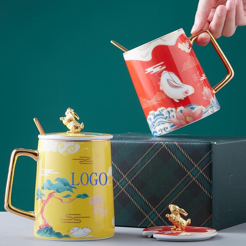 430ml Chinesischer Stil Kaninchen Kaffeetasse Mit Geschenkbox Keramik Tiere Tasse Mit Löffel Und Deckel Jubiläum Weihnachten Geburtstag Geschenk