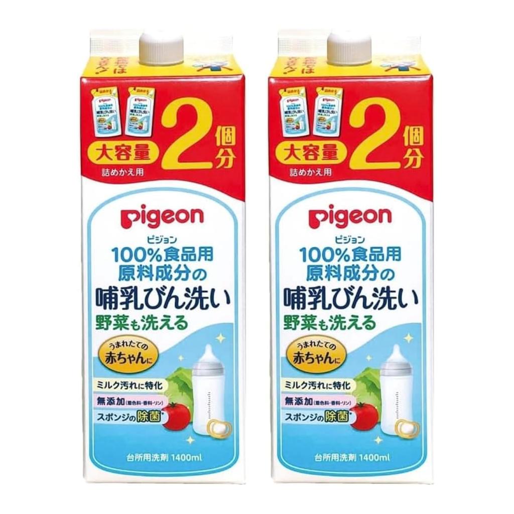 Pigeon Baby Bottle Wash, 2-Use Refill, 1.4L, Set of 2, 100% Food-Grade Ingredients, for Baby Bottles, Vegetables, and Baby Bottles
