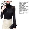 Women Long Sleeves Top Sexy Black Vintage French Pleated Mock Turtleneck Solid Color Slim Fit Soft Stretch Ladies Female Long Sleeves Shirt Undershirt