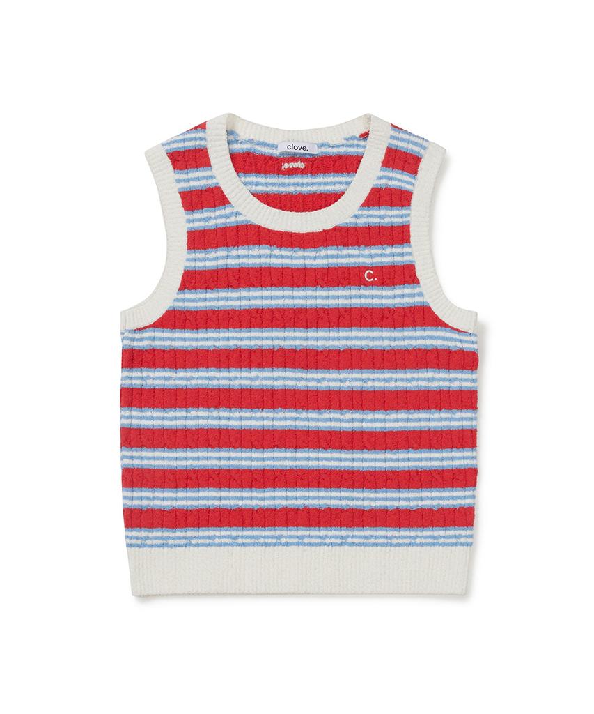 CLOVE [26Sm Clove] Boucle Stripe Knit Vest (Red)