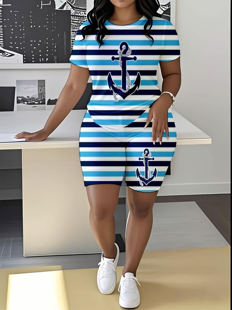 Butterfly European and American Women's Clothing Coconut Tree Printing T-Shirt Shorts Set Sports Suit