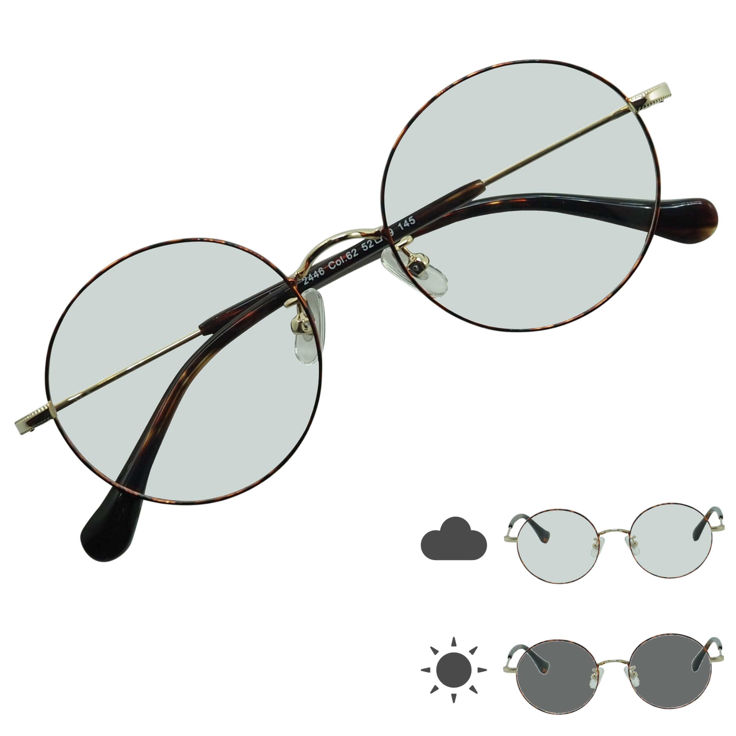 

2446 Polarized Photochromic Large UV Round [OTC.web] Men s Sunglasses, Sizes, Stylish, Protection, Darkening, (C-62DBR/GL)