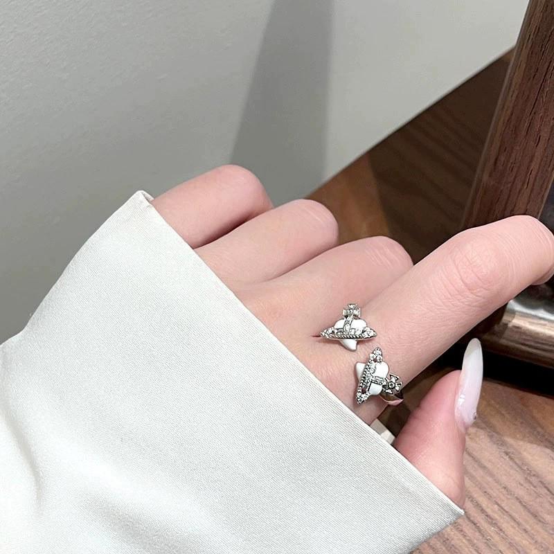 Empress Dowager Cixi Saturn Double Planet Diamond Retro Ring - Women's Trendy Stackable Pinky Accessory