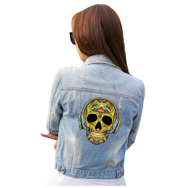 Skull Wtih Headphones Ironing Patches T-Shirt Diy Decoration A-Level Washable Parches  For Clothing