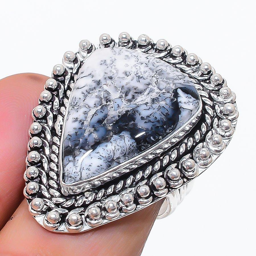 Dendrite Opal Gemstone 925 Sterling Silver Jewelry Ring Size 8