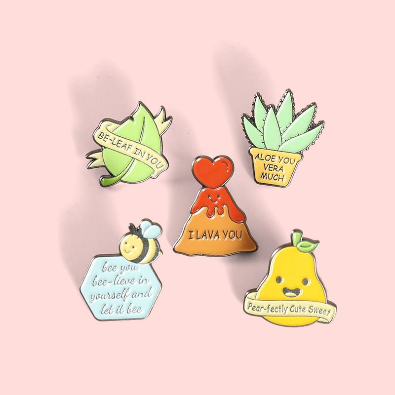 Creative Cartoon Style Pear Volcano Aloe Vera Design Alloy Brooch For Unique Fashion Accessories