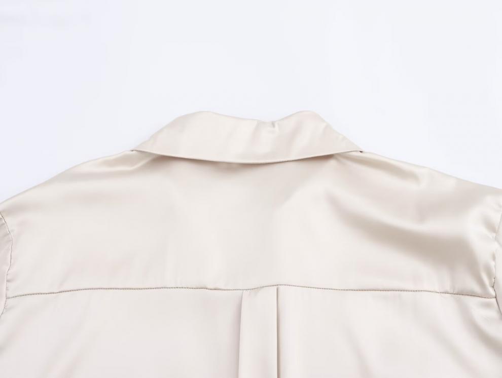 European & American High Street Style Silk Satin Long-Sleeve Shirt