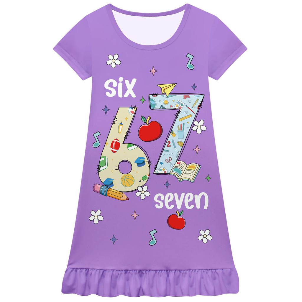 

82870 Детское платье с короткими рукавами и принтом Steal a Brainrot 67 для девочек 160cm