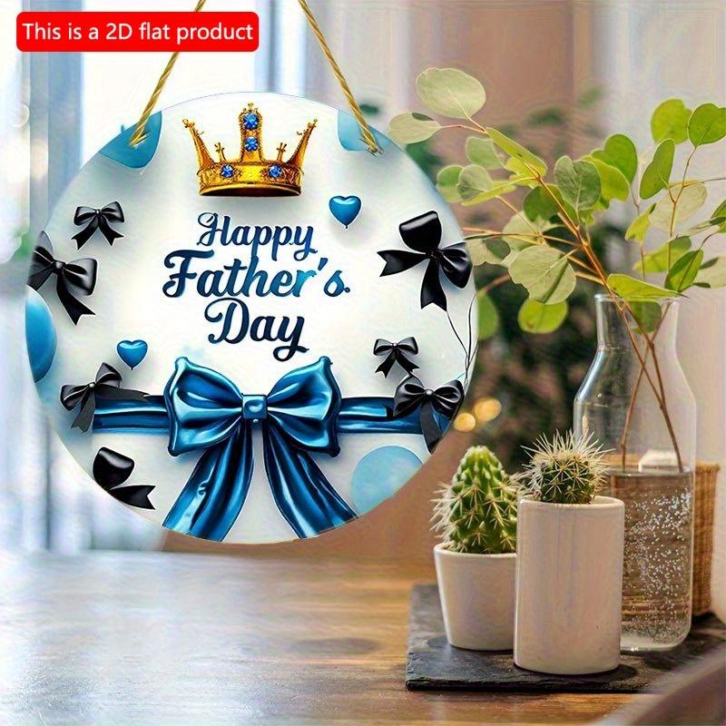 2d Flat 20*20cm Happy Father's Day Acrylic Wall Sign Round Blue Balloon, Crown Design with Black Bows, Wall Mounted Home Decor, Party Scene Decoration