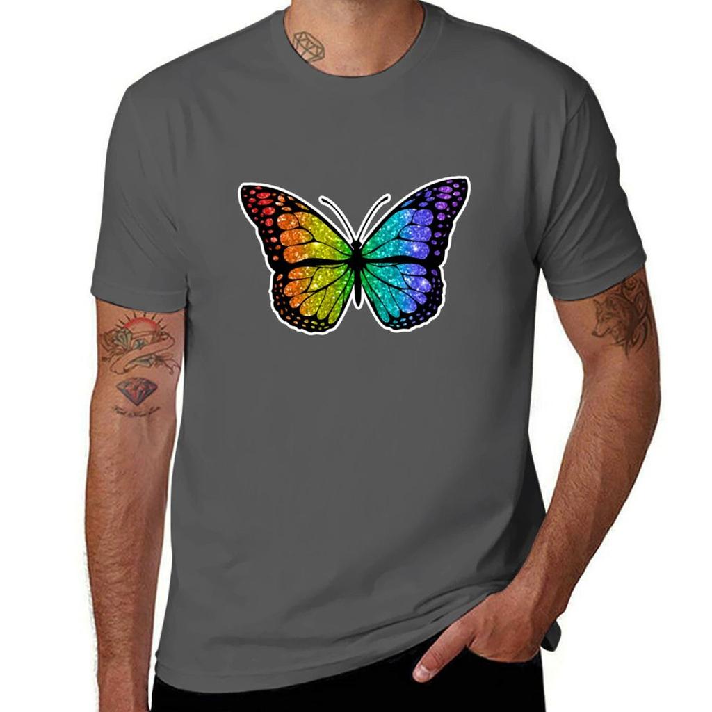 Neon Rainbow Sparkle Butterfly Tshirt Plus Size Street Style Tee