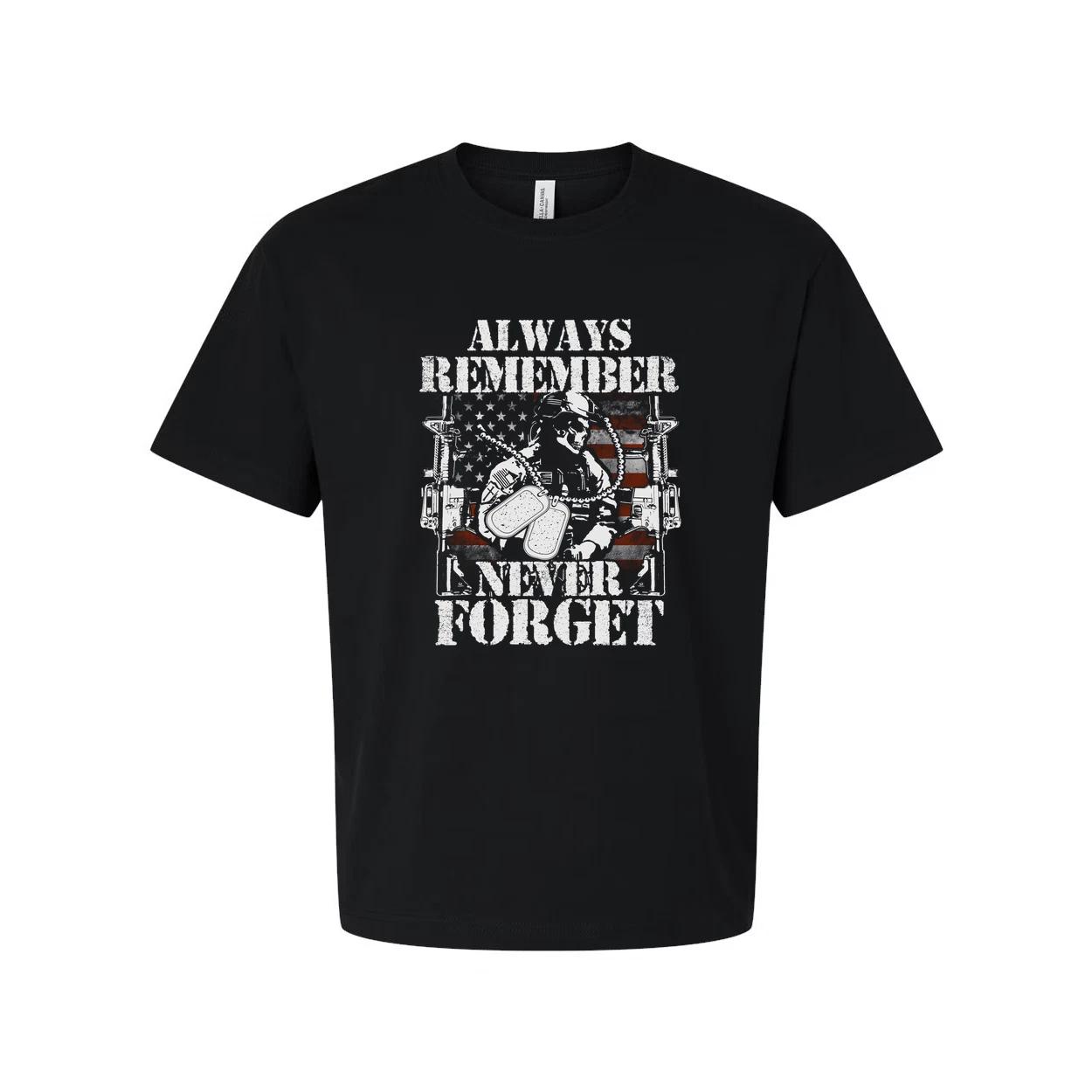 Always Remember Never Forget Veteran Graphic T Shirt Featuring Soldier With Amer M