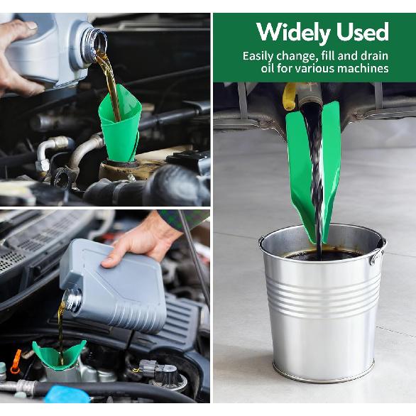 Reusable Flexible Oil Drain Funnel Form A Foldable Bendable Flex Funnel For Car Motorcycle Truck Lawnmower Snowplow Reused Oil Change Spill-Free