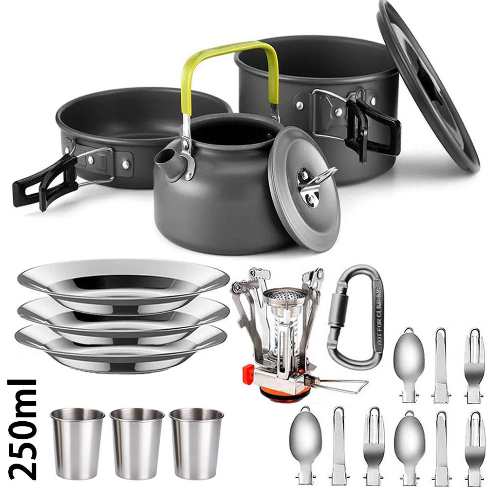Outdoor camping cooking set outdoor water boiling and vegetable frying aluminum alloy portable set [with igniter]
