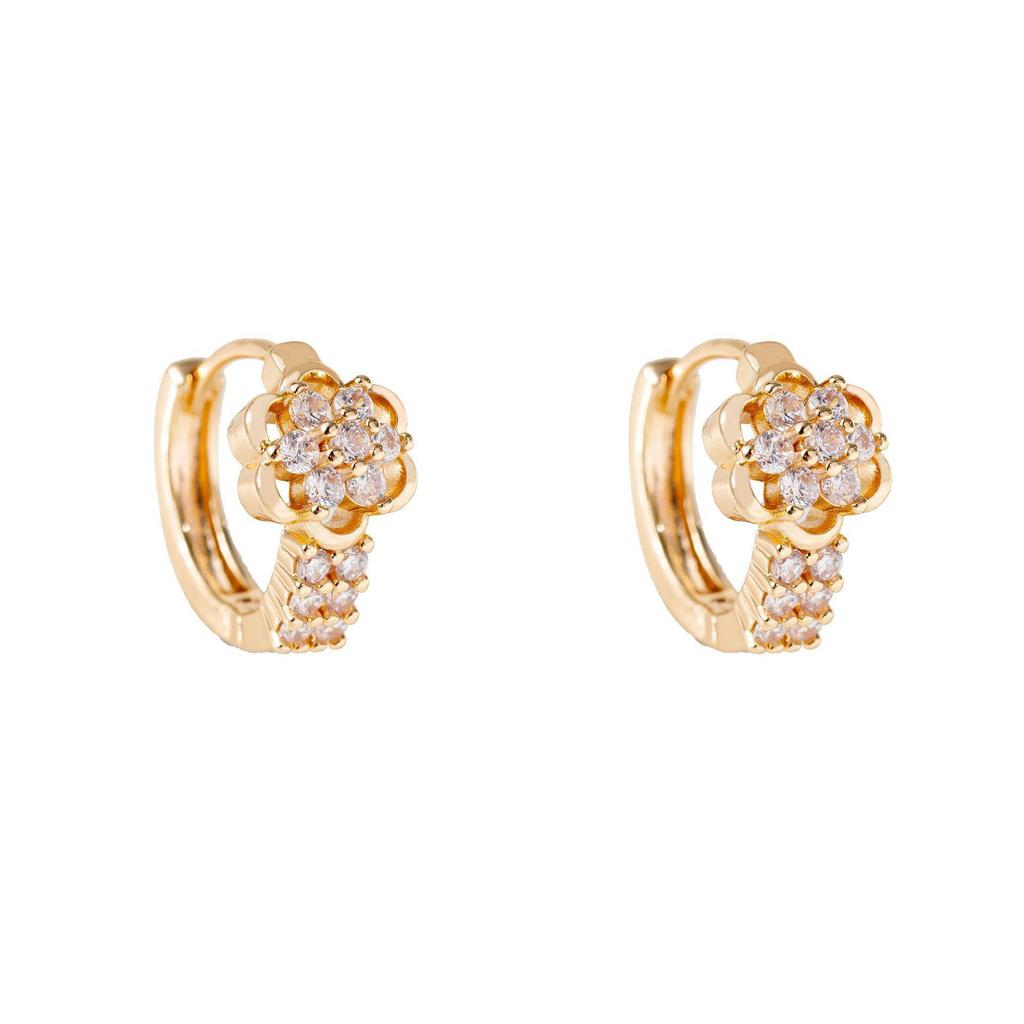 Japanese Korean Luxury Zirconia Flower Ear Clips: Elegant Micro-set Exquisite Earrings for Women