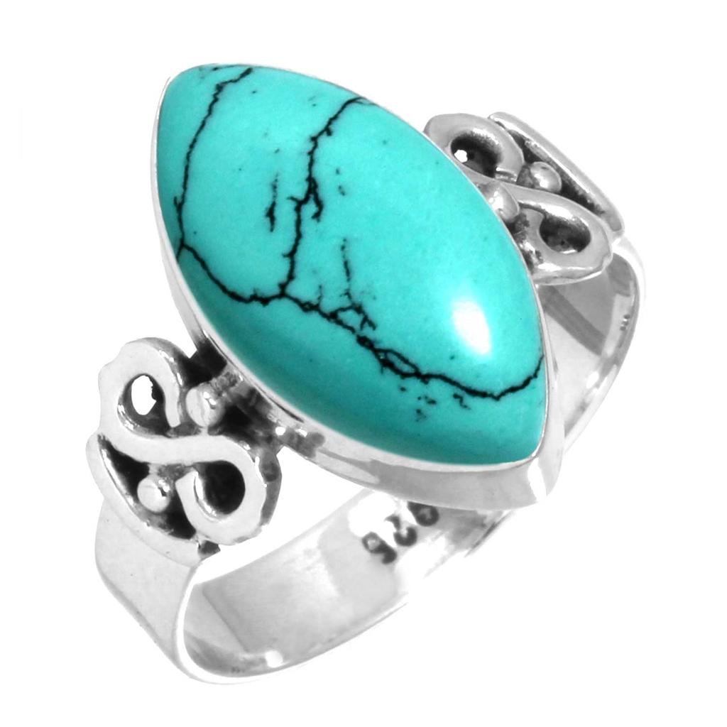925 Sterling Silver Ring Women Gemstone Handmade Jewelry Halloween Gift Blue Green Purple Copper Turquoise Pearl Lapis Mother Of Pearl Victorian
