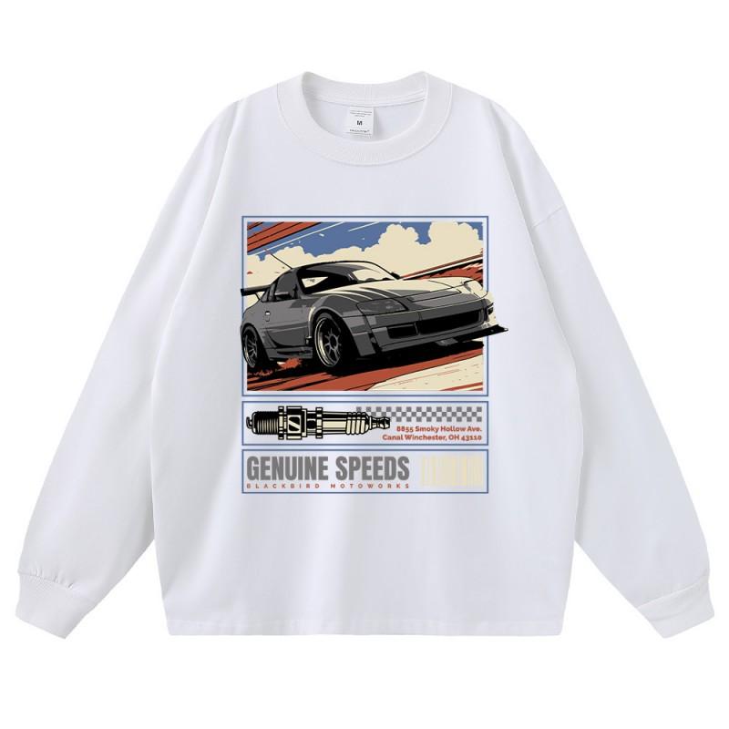 Vintage Comic Racing Car Print Washed Distressed Cotton Tee Loose Fit Drop Shoulder Short Sleeve Mens T-Shirt