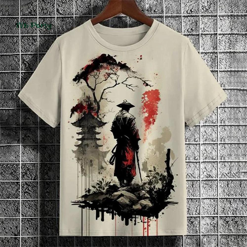 Zomer Rond Hals 3D Japanse Ukiyo-e Patronen Print Top Modieuze Casual Korte Mouw Heren T-shirts