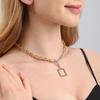 Hip Hop Geometric Splicing Aluminum Chain Hollow Square Pendant Necklace Hipster Metal Necklace