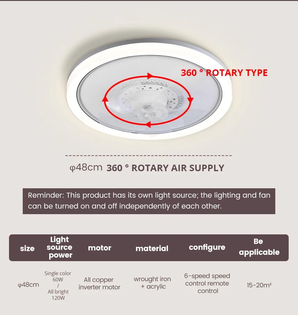 LED Modern Ceiling Fan Light, 360 ° Rotation , with Light, Remote Unlimited Adjustment, Bedroom Decorative Lighting