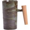 Vintage Ceramic Mug with Wooden Handle Japanese Style Coffee Cup for Couples Home Use