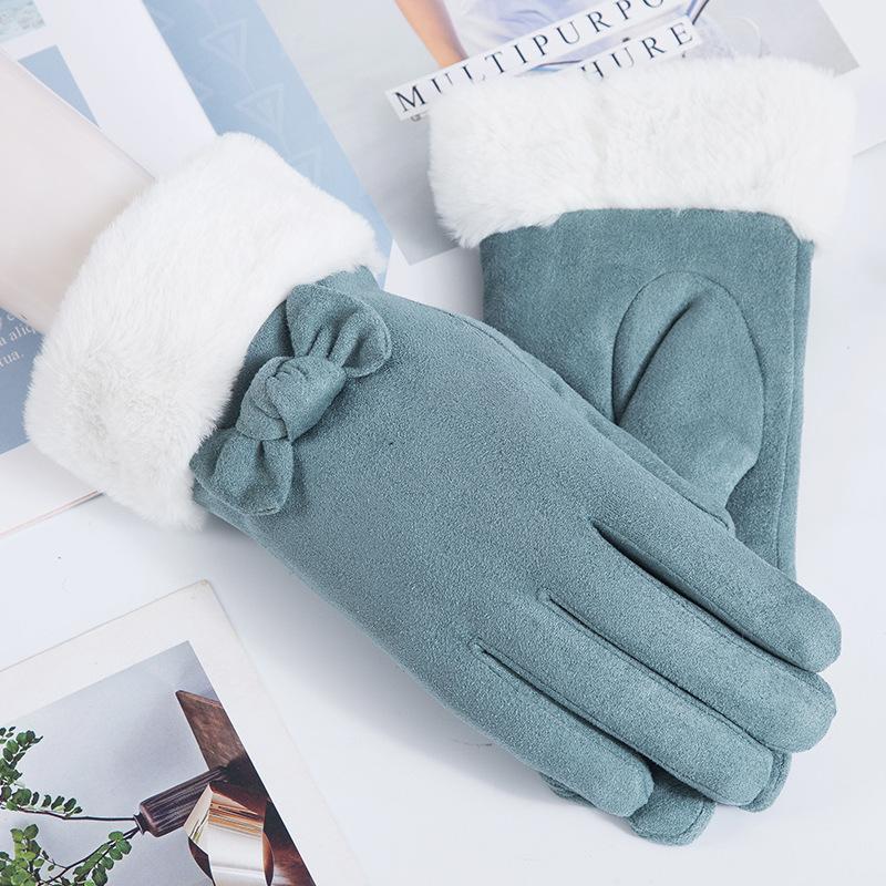 Suede Gloves for Women In Autumn and Winter Thickening and Velvet Sports Outdoor Mittens Motorcycle Riding Gloves.