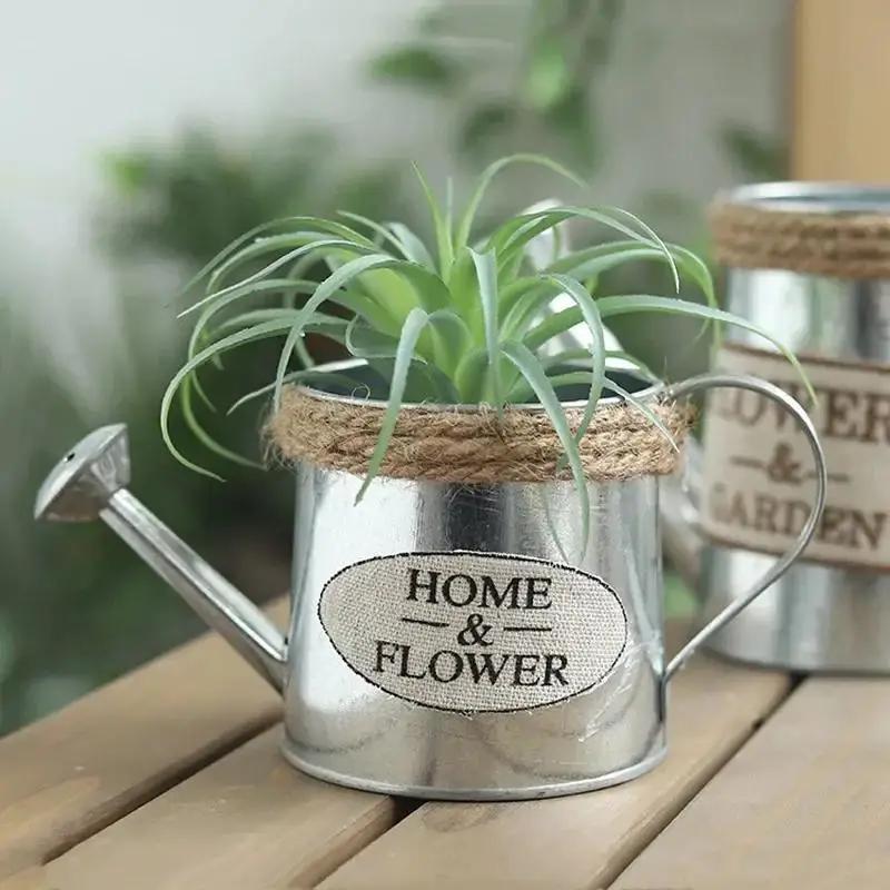 Creative Retro Small Iron Watering Can Garden Ornaments Flowerpots Home Decoration Bucket Pots for Flowers Plant Accessories