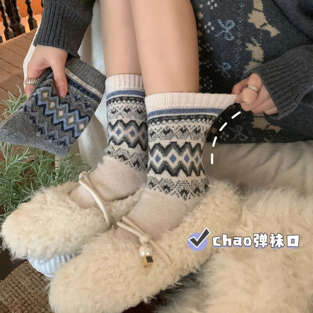 Wool Socks Children'S Medium Tube Socks Seasonal Thickened And Velvet Warm Retro Winter Stockings