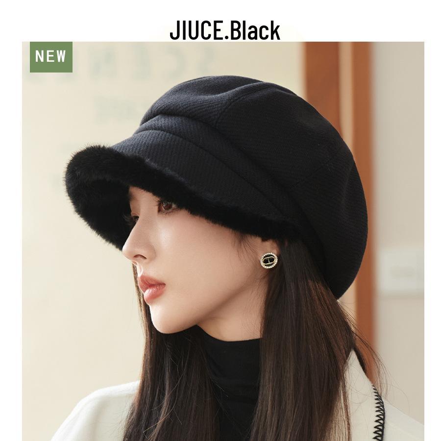 

Женская плюшевая восьмиугольная кепка газетчика с козырьком - Британская мода, Однотонная, Осень/Зима M (56-58cm) чёрный