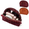 Francfranc Velvet Pleated with Compact Cosmetic Storage Pouch, Small, Wine, Pocket,