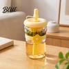 Travel Friendly Tea Infuser Bottle Glass Straw Cup with Detachable Filter Macaron Color Flower Compartment Decor Portable Heat Resistant